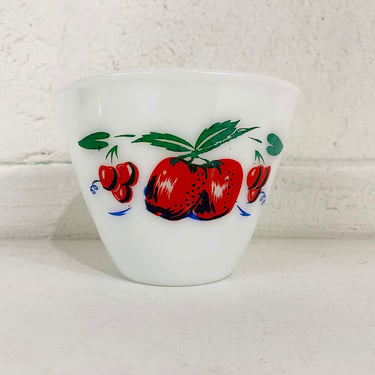 Vintage Fire King Splash Proof Mixing Bowl Small Apples Cherries Anchor Hocking Milk Glass Mid Century Mixing Nesting 