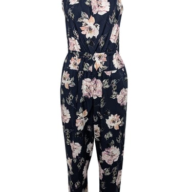 Rebecca Taylor - Navy & Pink Floral Print Jumpsuit Sz L