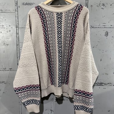 Vintage Chunky 3D knit Oversized Sweater Pull Over Crewneck Striped Geometric Design 