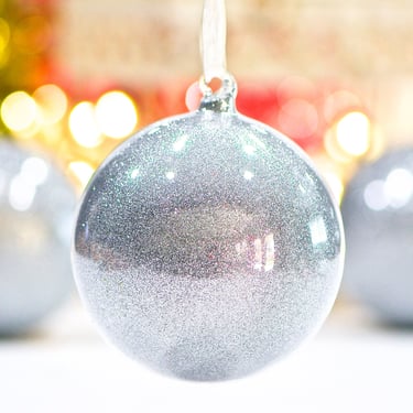 VINTAGE: Hand Blown Ornament - Silver Glitter Glass Ornament - Christmas - SKU Tub-400-00030587 