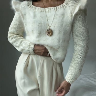vintage angora avant garde minimal structured pleated puff sleeve pinafore sweater 