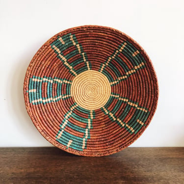 Vintage African Handwoven Grass Basket 