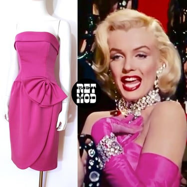 Iconic Vintage 80s Pink Strapless Party Dress with Big Bow by AJ Bari 