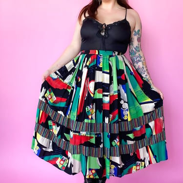 1980s Colorful Geometric Skirt, sz. M/L