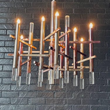 Italian Mid-Century Modern Chrome & Lucite Chandelier by Gaetano Sciolari, c.1960’s 