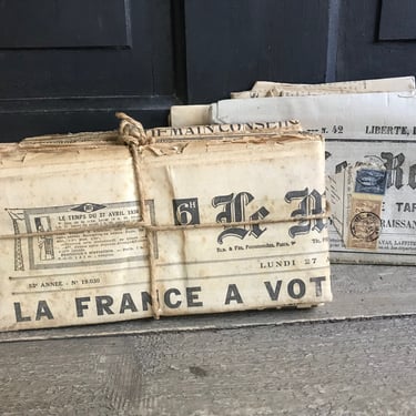Antique French Newspaper Bundle, Historical Memorabilia, Advertisements, Photography Props, Theatre, Movie Production 