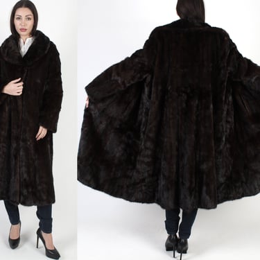 Full Length Mink Coat Mahogany / Oversized Mink Fur Coat With Pockets / Vintage 70s Long Real Fur Luxurious Overcoat Extra Large 
