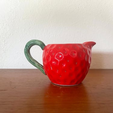 Vintage 1980s Ceramic Strawberry Creamer Pitcher 