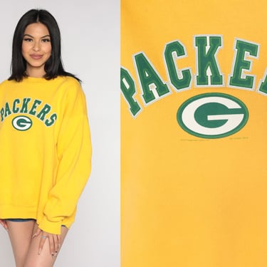 Green Bay Packers Sweatshirt Y2K Wisconsin Football Sweatshirt Yellow NFL Pullover Crewneck Sports Sweater Vintage 00s Large L 