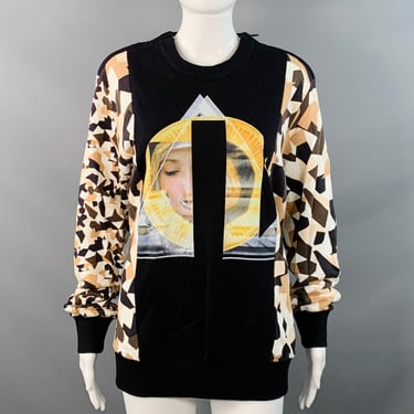 GIVENCHY Size S Black Brown Cream Cotton Geometric Crew Neck Pullover