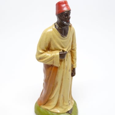 Antique 1930's German Wise Man, Hand Painted Paper Mache Composite, Vintage King Figure  for Christmas Putz or Nativity 