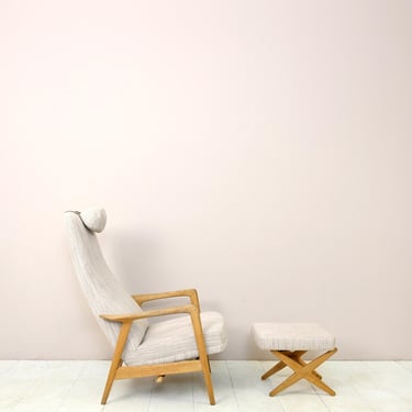 Alf Svensson Reclining Chair from the 1950s for DUX + Footrest, Vintage Scandinavian Design 