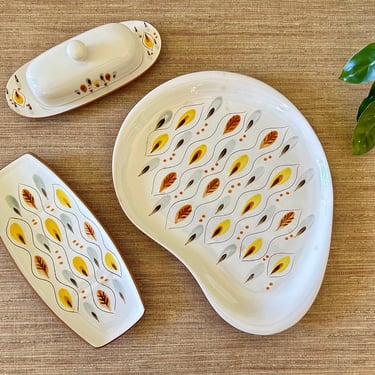 Vintage Stangl Amber Glo Ceramic Platter, Butter Dish, Pickle Dish - Sold Individually 