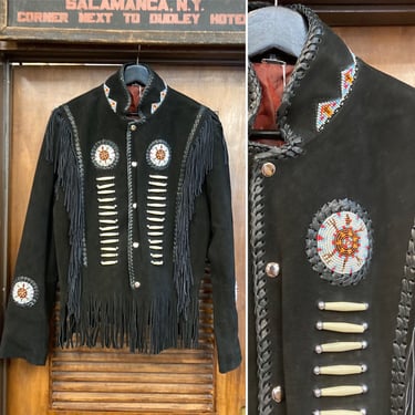 Vintage 1980’s Southwest Fringe Native Beaded Suede Jacket, 80’s Indigenous Design, 80’s Fringe Jacket, 80’s Jacket, Vintage Clothing 