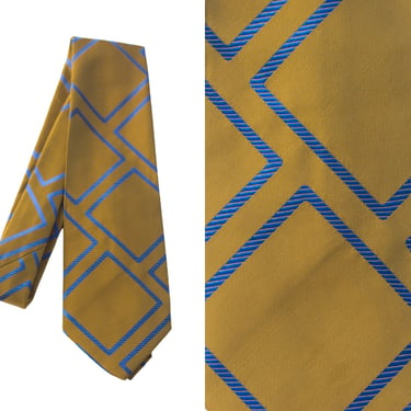 Vintage Green and Blue Tie with a Square Pattern 