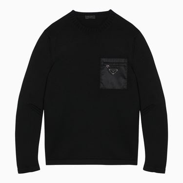 Prada Black Wool Sweater With Logo Pocket Men