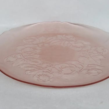 Arcoroc France Rosaline Rosa Pink Floral Glass Serving Platter Cake Plate 3375B