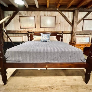 Ball Top Bed in Maple, Original Posts ~ Circa 1830, Resized to King with Roll-top, Repeat-end Headboard