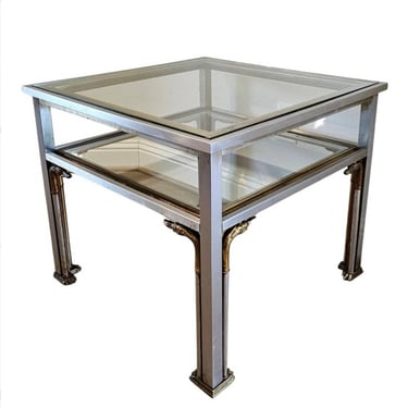 Mid-Century French Maison Jansen Attrib Mixed Metal Table with Sculptural Greyhound Heads & Claw Feet 