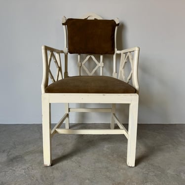 Palm Beach Hollywood Regency Chippendale  Wood Arm Accent Desk chair w/Lattice Back Design 