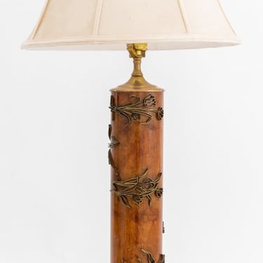 Textile Wood Print Roller Mounted Lamp, 19th C.