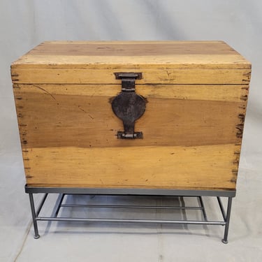 Vintage Chinese Indonesian Fitted Trunk on a Modern Steel Stand (Side Table)