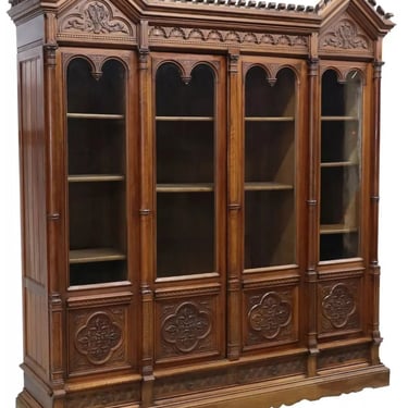 Antique Bookcase, Monumental French, Gothic Revival, Carved  19th C 1800s!!