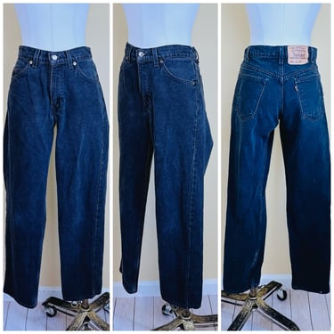 1990s Vintage Orange Tab 555 Black Jeans / 90s Relaxed Fit Straight Leg Mom Jeans / Size 30 (waist 28
