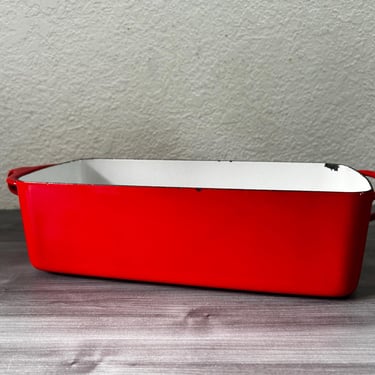 Vintage Dansk Kobenstyle Baking Pan, Danish Modern, Paté Terrine, Enamelware Loaf Pan, Danish Modern Quistgaard, Red Enamelware 