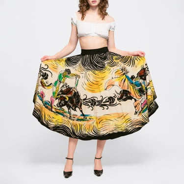 Medium 1950s Matador Hand Painted Mexican Circle Skirt 28