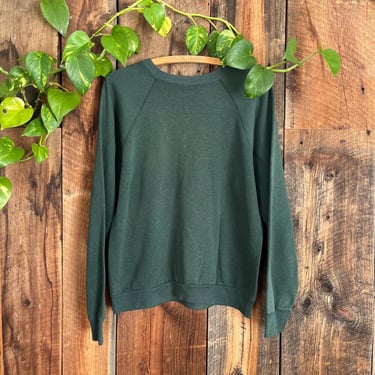 Vintage 80s Green Raglan Sleeve Grunge Worn in Sweatshirt size M 