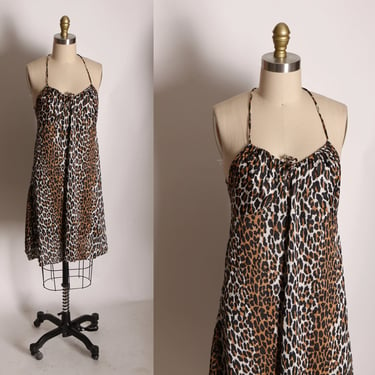 1960s Spaghetti Strap Leopard Print Nylon Night Gown by Vanity Fair -M 
