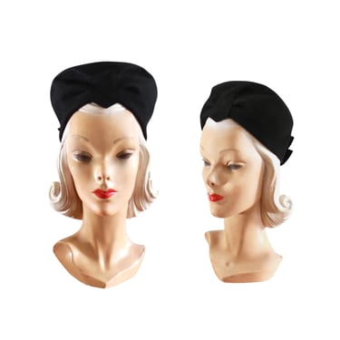 Late 1930s / Early 1940s Black Turban Toque Hat - 1940s Turban Hat - 1940s Womens Black Hat - 1940s Toque Hat - 1940s Black Turban Hat 
