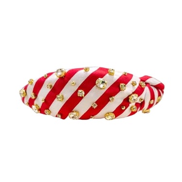 Frosted Candy Cane  Embellished Knotted Headband-Red