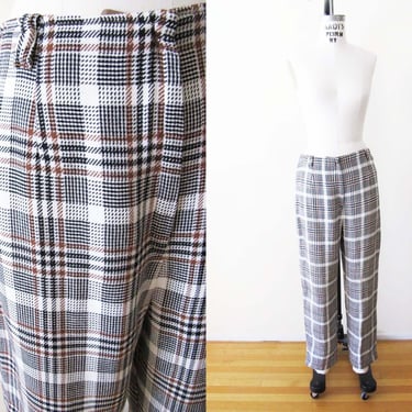 Vintage 70s Houndstooth Plaid Wool Womens Trouser Pants M 30 - 1970s High Waist Preppy Academia Pants 