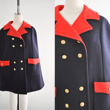 1960s/70s Navy and Red Wool Cape 
