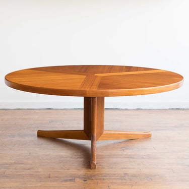 Vintage Mid Century Danish Teak Round Coffee Table with Floating Pedestal Base 