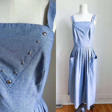 Shipping Delay // Vintage 1980s Studded Chambray Sundress / XS 