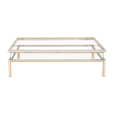 Modernist Chrome and Brass Coffee Table By Maison Charles