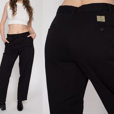 Medium 90s Ralph Lauren Black Trousers 31" | Vintage High Waisted Tapered Leg Flat Front Pants 