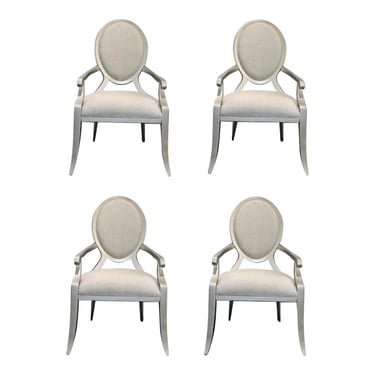 Caracole Modern Soft Silver Arm Chairs Set of Four