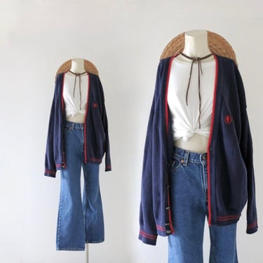 academy slouch cardigan - vintage 90s y2k library prep school academy uniform cotton womens blue sweater oversized 