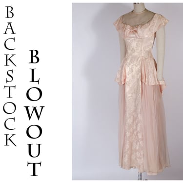 4 Day Backstock SALE - Size Small- 1930s Pink Floral Formal Dress - Item #153 