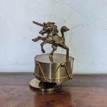 Vintage Brass Unicorn Music Box 