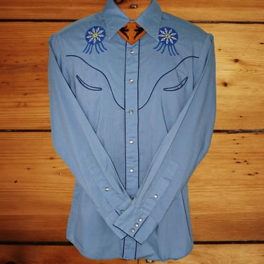 Kennington Rocking K Vintage Western Men's Cowboy Shirt, Native American Indian Chief Embroidery, Tag Size Large (see meas. photo) 