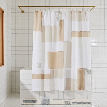 End Bits Linen Shower Curtain in Sand