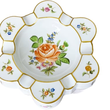 Herend Porcelain Ashtray Bouquet of Roses •  Floral China Coffee Table Ash Tray • Gift for Smoker • Womans Ashtray Grandmillineal Decor 