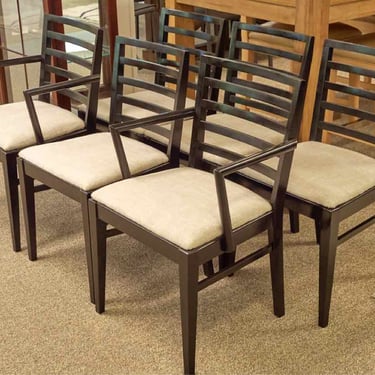 Set of Six MCM Dining Chairs in Black W/ Upholstered Seats