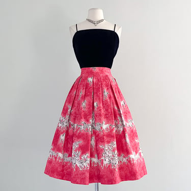 Incredible 1950's Hot Pink Horse Skirt / Sz XS