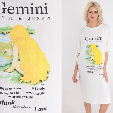 Gemini TShirt Dress 90s Astrology T-Shirt Mini Night Shirt Sleep Zodiac Sign Graphic Tee May June Birthday Vintage 1990s Small Medium Large 